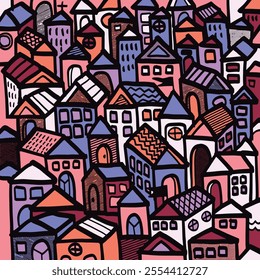 Colorful abstract cityscape illustration , Cute hand drawn doodles , Illustration Vector.