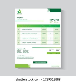colorful abstract clean green invoice template design.Invoice vector,minimal,print ready editable design template for your company.
