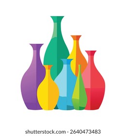 Colorful abstract collection of decorative vases in geometric flat design style