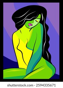Colorful abstract composition, cubism art style, figure of a woman