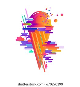Colorful abstract composition with ice cream, modern rounded stripes, gradients and actual elements. Vector illustration