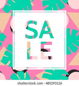 Colorful abstract composition in pink, green, fuchsia and orange. Modern and creative sale poster, sale brochure, discount offer design.