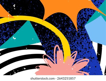Colorful abstract composition with spray textures, layered pop shapes, and bold vibrant strokes. Ideal for creative posters, fashion design, and urban-inspired artwork.