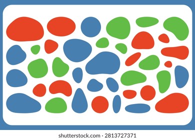 Colorful abstract composition of variously sized rounded shapes on white background