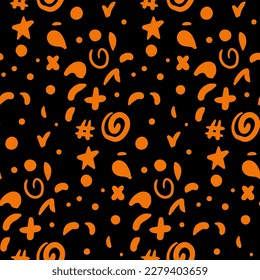 Colorful abstract confetti, dots vector seamless pattern background for Halloween design. Holiday backdrop for wrapping paper, fabric, textile, scrapbook.