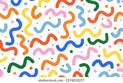 Colorful abstract confetti seamless pattern cute childish shape fun upbeat freehand ornamental decorative vector art texture