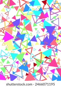 Colorful abstract confetti triangles pattern background. bold colors, marks, candycore, captivating, rounded, layered textures, shapes, playful figures.