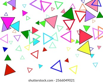 Colorful abstract confetti triangles pattern background. Party background with geometric shapes, triangles, dots, sprinkles. 