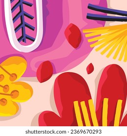 Colorful abstract contemporary floral, flowers and plants vector illustration background design.
