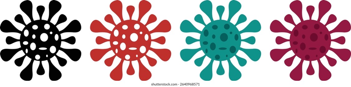 Colorful abstract coronavirus icons in modern flat style. Ideal for healthcare, pandemic awareness, medical infographics, or science-themed designs and educational materials.