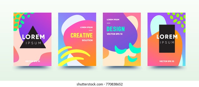 Colorful abstract covers design set. Cool modern gradient templates for poster, banner, screen, placard, flyer, brochure. Vector EPS10 illustration.