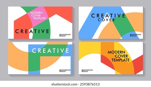 Colorful abstract covers set with geometric background for cover design, brochure, catalog, menu design, flyer, cards, social media, poster. Modern vector illustration.