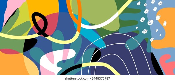 Garabato creativo abstracto colorido, Formas, patrón geométrico decoración arte Ilustración vectorial. Diseño artístico para impresión de arte, arte de pared, póster, portada y fondo.