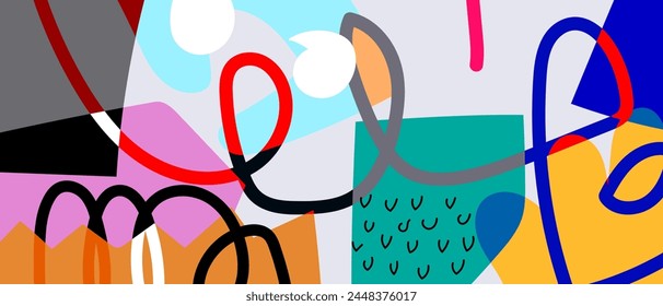 Colorful abstract creative doodle, shapes, geometric pattern decoration art vector illustration. Artistic design for art print, wall art, poster, cover and background.