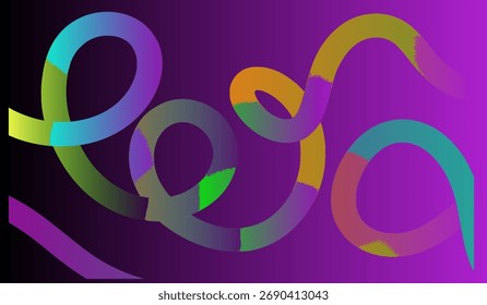 Linhas de Fita Curvas Abstratas Coloridas no Plano de Fundo Roxo Gradiente