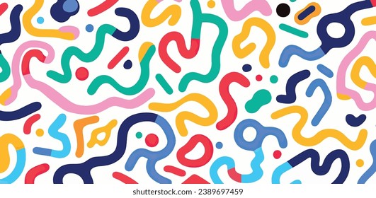 Colorful Abstract Curves and Shapes on White. Vibrant Abstract Artwork with Fluid Shapes in Bold Colors. "Playful Dance of Colors: Vivid Organic Shapes and Energetic Curves in a Dynamic Abstract.
