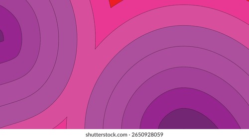 A colorful abstract design with concentric curved shapes in shades of pink and purple.