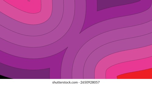 A colorful abstract design with curved lines and a gradient of pink and purple hues. The pattern creates a sense of depth and movement.