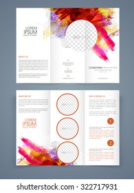 Colorful abstract design decorated, Creative Business Trifold Brochure, Template or Flyer with space to add your images and two sided presentation.