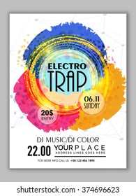 Colorful Abstract Design Decorated Flyer, Banner Or Template For Electro Trap Music Party Celebration.