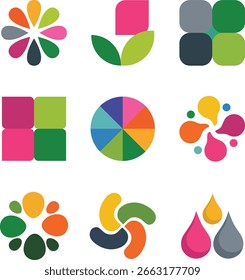 Colorful abstract design elements arranged on white background vector graphics.