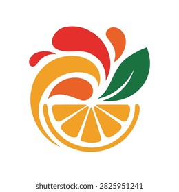 Colorful abstract design featuring citrus fruit and leaf elements