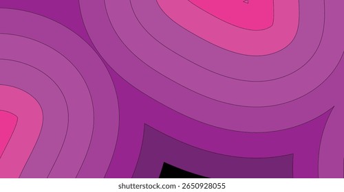 A colorful abstract design featuring concentric curved shapes, with a gradient of pink and purple hues.