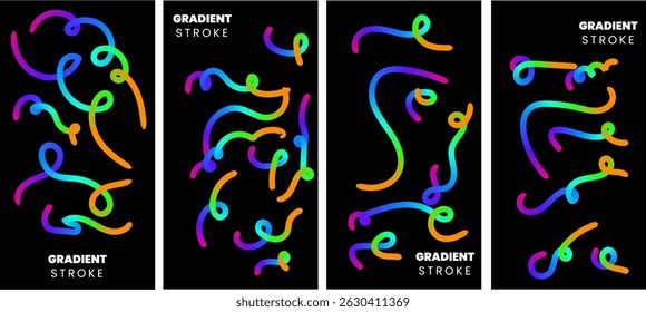 Colorful abstract design featuring gradient strokes on a black background showcasing vibrant curves and lines