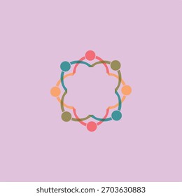 Colorful abstract design featuring interconnected circles on a soft pink background