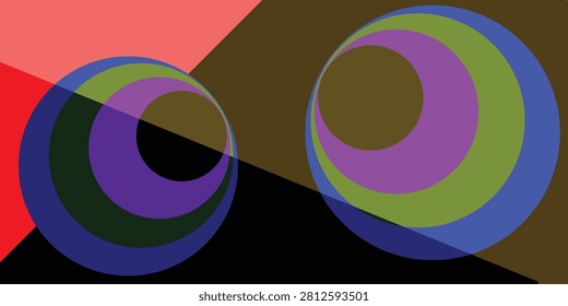 Colorful abstract design featuring overlapping circles and geometric shapes with vibrant hues and dynamic composition.