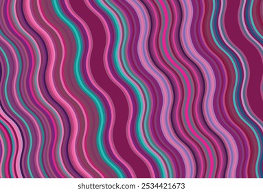 Colorful abstract design featuring wavy, flowing lines in various shades of colors. Modern, fluid pattern ideal for backgrounds, textiles, or digital artwork