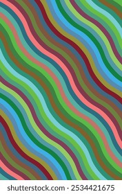 Colorful abstract design featuring wavy, flowing lines in various shades of colors. Modern, fluid pattern ideal for backgrounds, textiles, or digital artwork