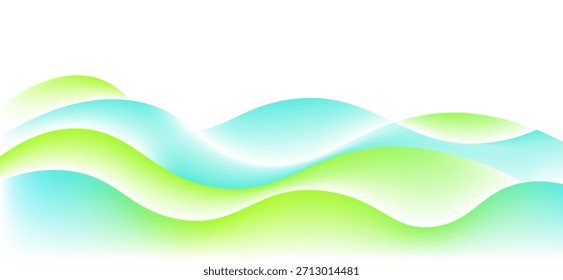 Un colorido diseño abstracto con líneas onduladas en tonos de verde y azul sobre un fondo blanco, creando un efecto visual dinámico y llamativo