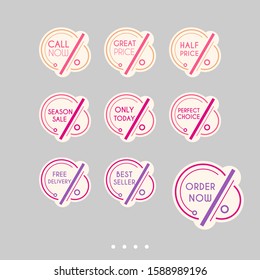 Colorful abstract design on white background. Template sale set for stickers, web page ads, tickets, discount offer price labels, badges, coupons, flyers etc.