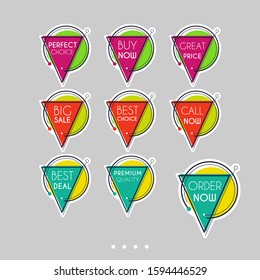 Colorful abstract design on white background. Template sale set for stickers, web page ads, tickets, discount offer price labels, badges, coupons, flyers etc.