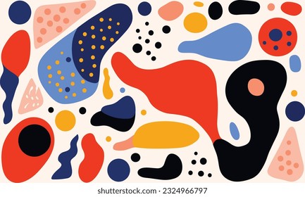 colorful abstract design pattern and composition set colors red, black, yellow and blue, abstract shapes, in the style of minimalist illustrator, biomorphic, animated gifs, light orange and navy