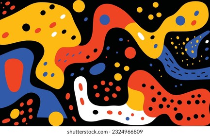colorful abstract design pattern and composition set colors red, black, yellow and blue, abstract shapes, in the style of minimalist illustrator, biomorphic, animated gifs, light orange and navy