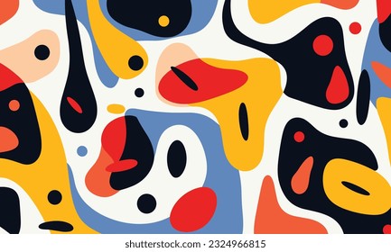 colorful abstract design pattern and composition set colors red, black, yellow and blue, abstract shapes, in the style of minimalist illustrator, biomorphic, animated gifs, light orange and navy