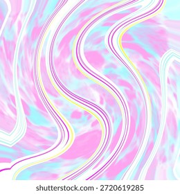 Patrón De Diseño Abstractas Colorido Que Muestra Bandas Onduladas Rosa-Amarillo-Azul Contra El Fondo Azul Rosa-Cielo Parche. Vector moderno del diseño inconsútil geométrico occidental. Se Puede Utilizar Para Graffiti, Cojín, Tela, Cortinas, Alfombra, Fondo de pantalla, Envoltura De Regalo, Tarjeta, Cubierta, Azulejos, Laminados, Cerámica, Caja Del Teléfono, Bolsos, Cualquier Decoración De Superficie, Mantel, Etc.