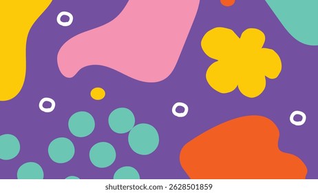 Colorful abstract design with round shapes, floral elements, and expressive forms. Perfect for vibrant and playful design needs.