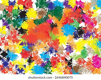 Colorful abstract design with sharp star patterns and random spiral shapes. Expressive and dynamic, creating a sense of energy and passion in a modern digital art style