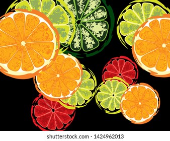 Colorful and abstract design of slices of oranges

