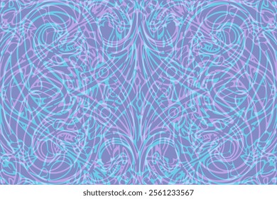 Colorful abstract design with swirls and lines on a purple background