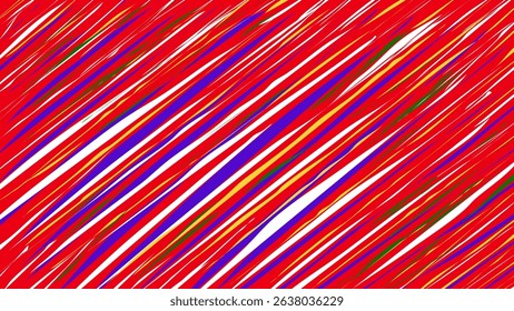 Colorful Abstract Diagonal Lines on Red Background A vivid abstract digital artwork featuring dynamic diagonal lines in various bright colors such as blue, yellow, white, and orange