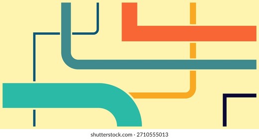 Diagrama abstrato colorido representando uma rede de conexões, fluxo e caminhos em um fundo claro
