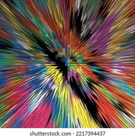 
Colorful abstract digital painting in the shape of a small pyramid on a black background for wall decoration