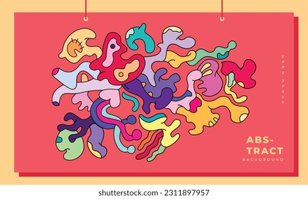 Colorful abstract doodle art background template copy space. Surreal shape backdrop design for poster, banner, landing page, pamphlet, cover, magazine, or event and festival related illustration.