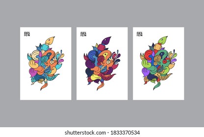 Colorful abstract doodle cover set. Abstract trendy artistic templates. Good for cover, invitation, banner, placard, brochure, poster, card, flyer and other.