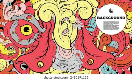 Colorful Abstract Doodle Design with mysterious animal is suitable for background theme, book cover, template, poster concept, flayer sale, and backdrop