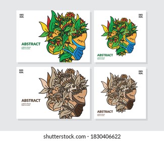 colorful abstract doodle Mother of Earth with face mask wise nature hair for web or print element. vector decoration